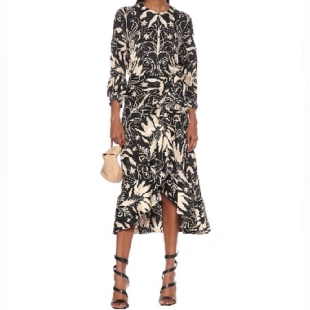 Johanna Ortiz Black / Cream Midi Dress boho - Picture 4 of 9